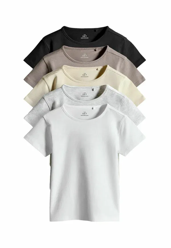 Футболка хлопковая Regular fit-5 pack short sleeve crew neck - basic t-shirt The Set Grey, черный/серый