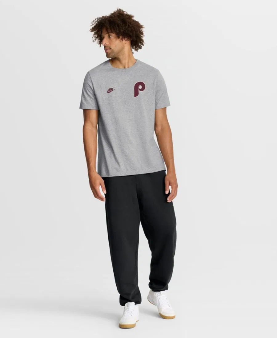Мужская футболка серого цвета с надписью "Philadelphia Phillies Cooperstown 2-Hit" Nike, Heather Gray — фото 2