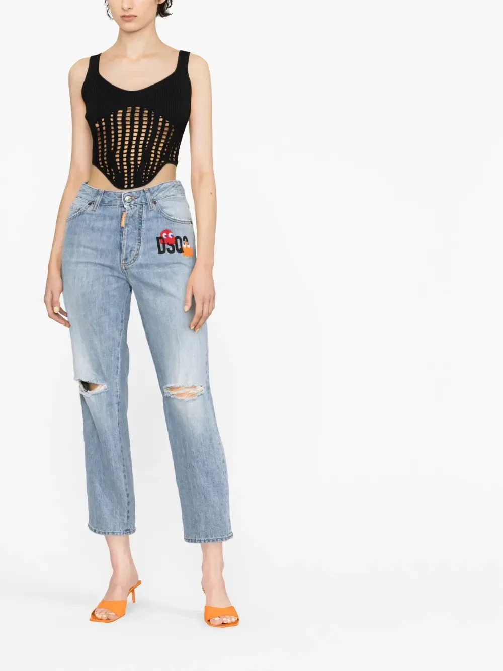 Укороченные джинсы с эффектом пертости Dsquared2, синий — фото 2