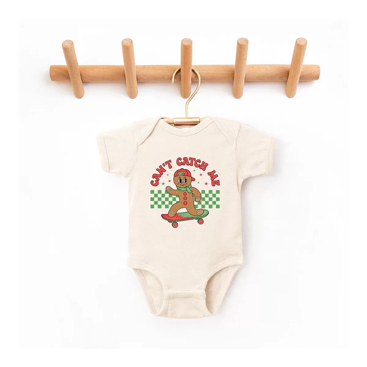 Детское боди для мальчиков с принтом Gingerbread Man Skateboard The Juniper Shop, Natural