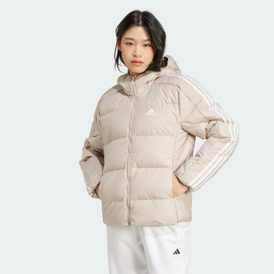 Куртка из футера с утеплителем и капюшоном Sportswear Essentials 3-Stripes Mid Down Hooded Jacket adidas, Бежевый