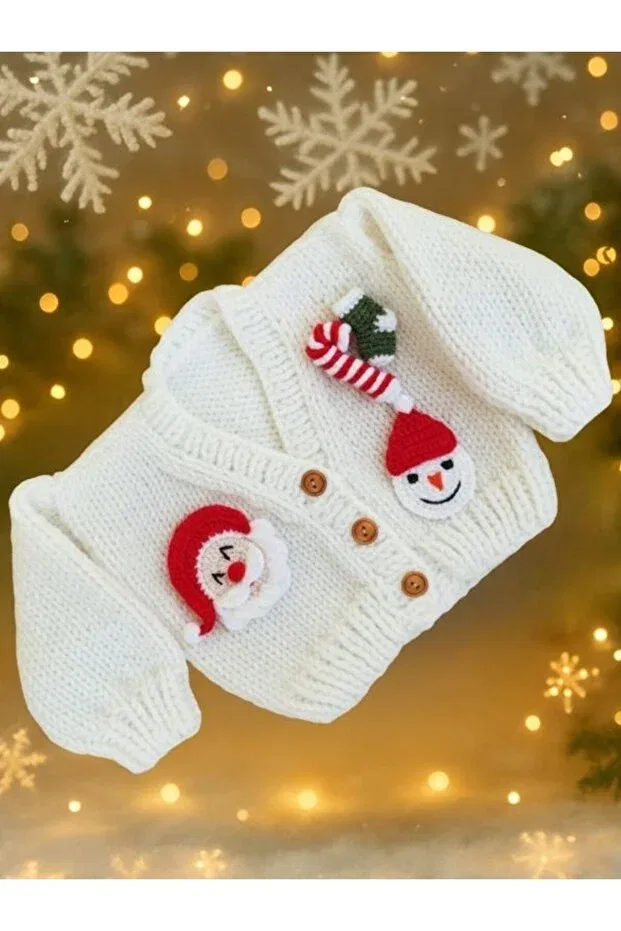 Детский кардиган для девочек хлопковый Special Design Hand-Knitted Figured Children's Cardigan Christmas Concept White Baby Cardigan En Home Style, White