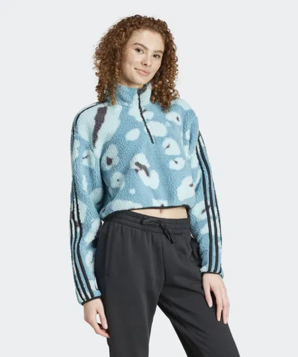 Флисовая куртка с животным принтом, укороченная, Adidas, голубой — фото 3