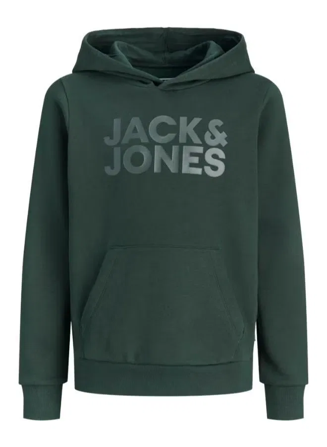 Худи детское с логотипом, модель Kids Log, Jack & Jones Junior, зеленый