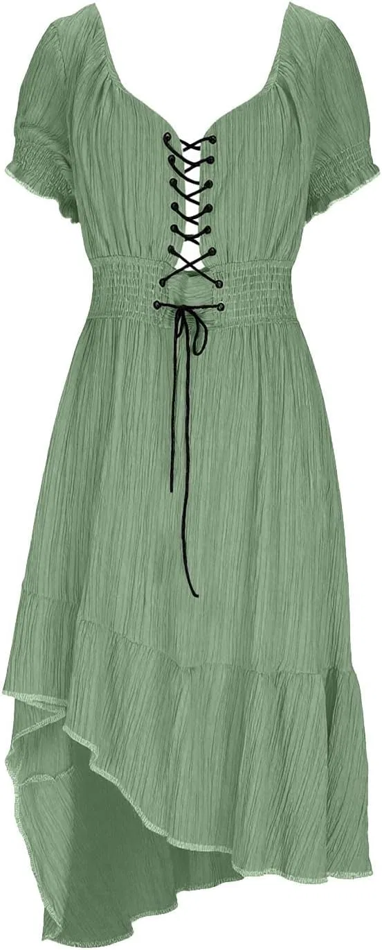 Женское летнее пляжное платье миди с кружевной шнуровкой Irregular Hem, Green — фото 4