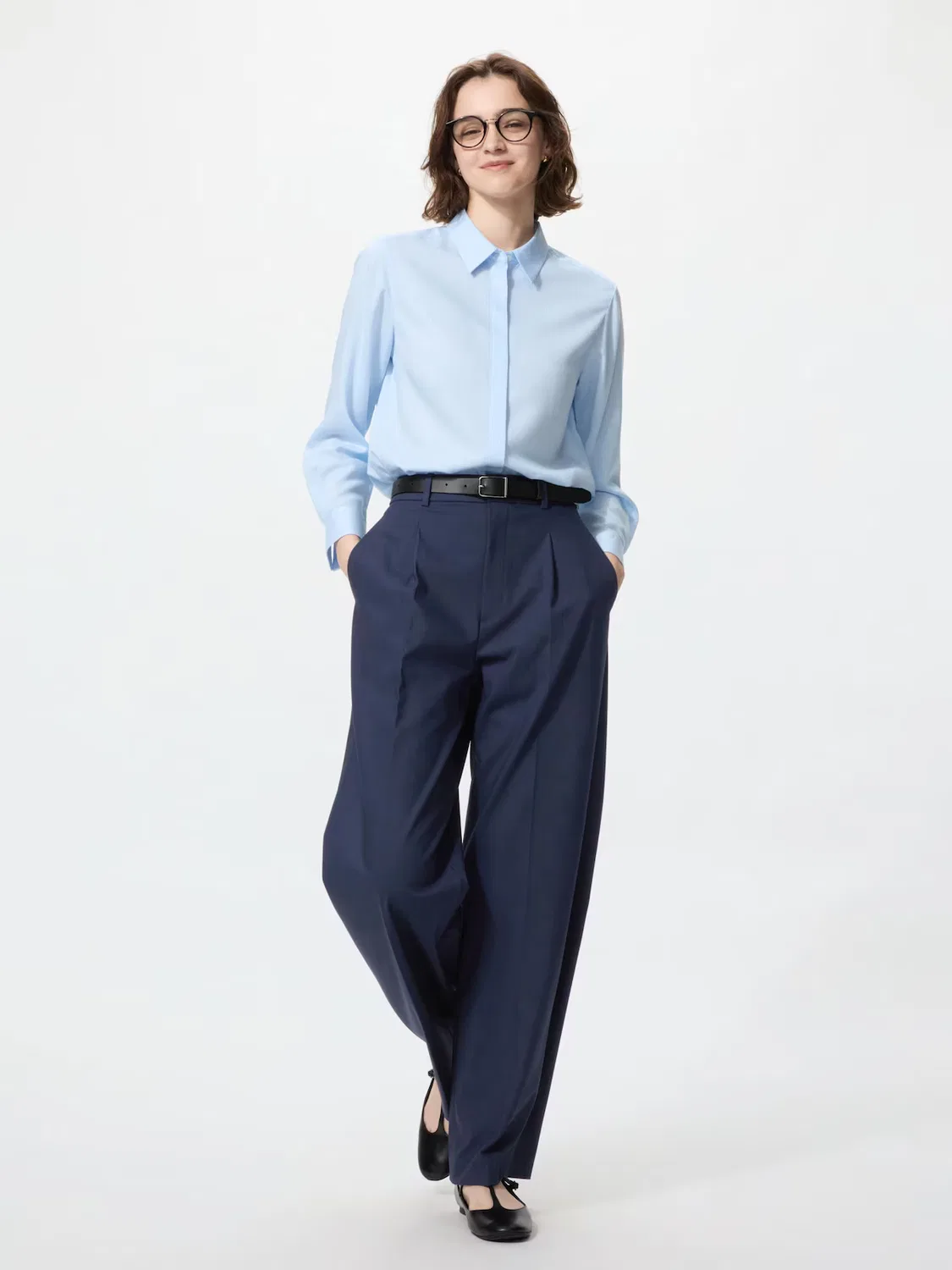 Блузка из вискозы Uniqlo, в полоску, синий — фото 2