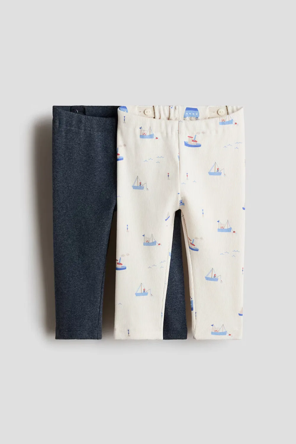 Комплект из 2 ребристых хлопковых леггинсов H&M, Marineblau/Boote