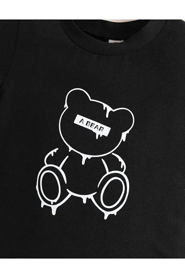Детская футболка с принтом A Bear Teddy Bear Printed Oversize Daxia, Siyah — фото 2