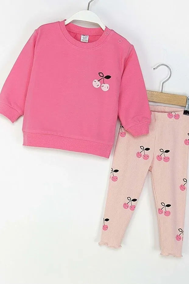 Детский комплект из свитшота и брюк с принтом Cherry Printed Tracksuit Set Ww Waka Waka Kids Store, Pink — фото 4