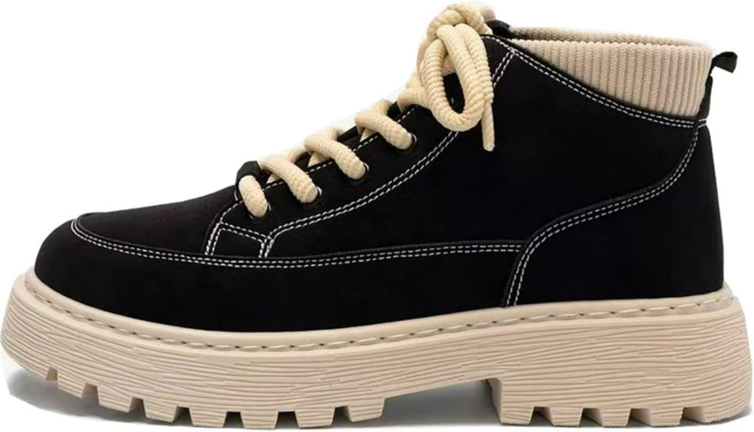 

Мужские высокие кроссовки на массивной платформе, рабочие ботинки, повседневная модная походная обувь, контрастная строчка, рифленая подошва Ctkvbmeoi, черный