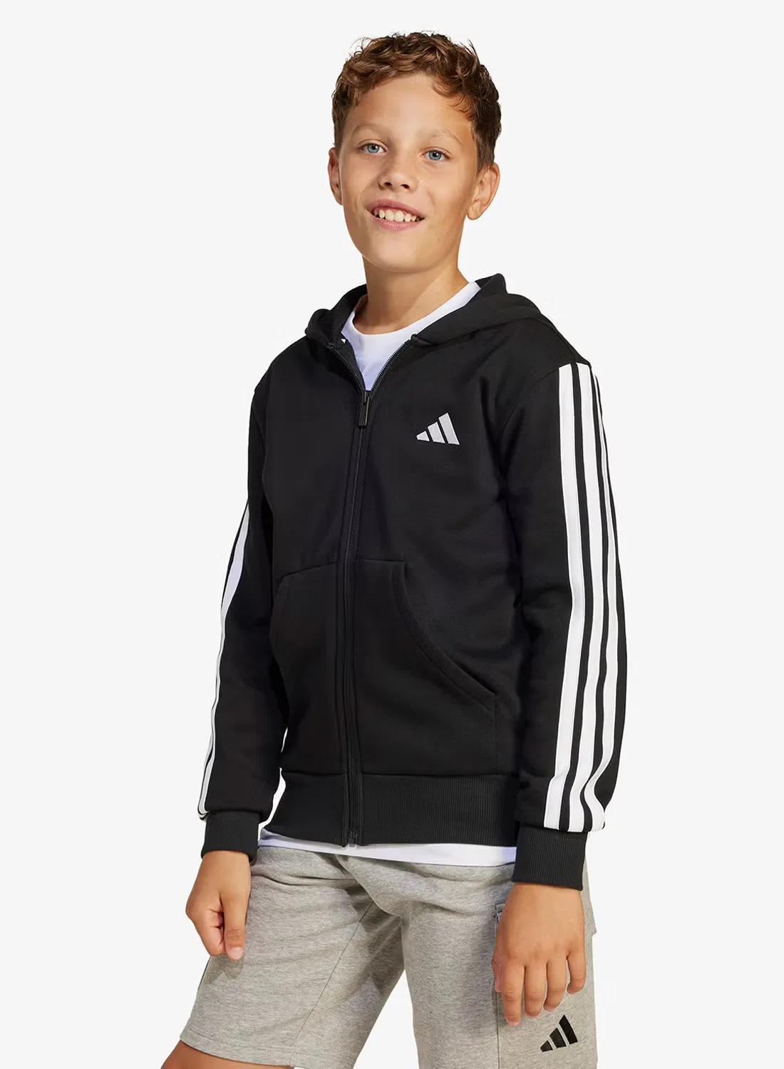 Худи на молнии с классическими 3 полосками Adidas, черный — фото 3