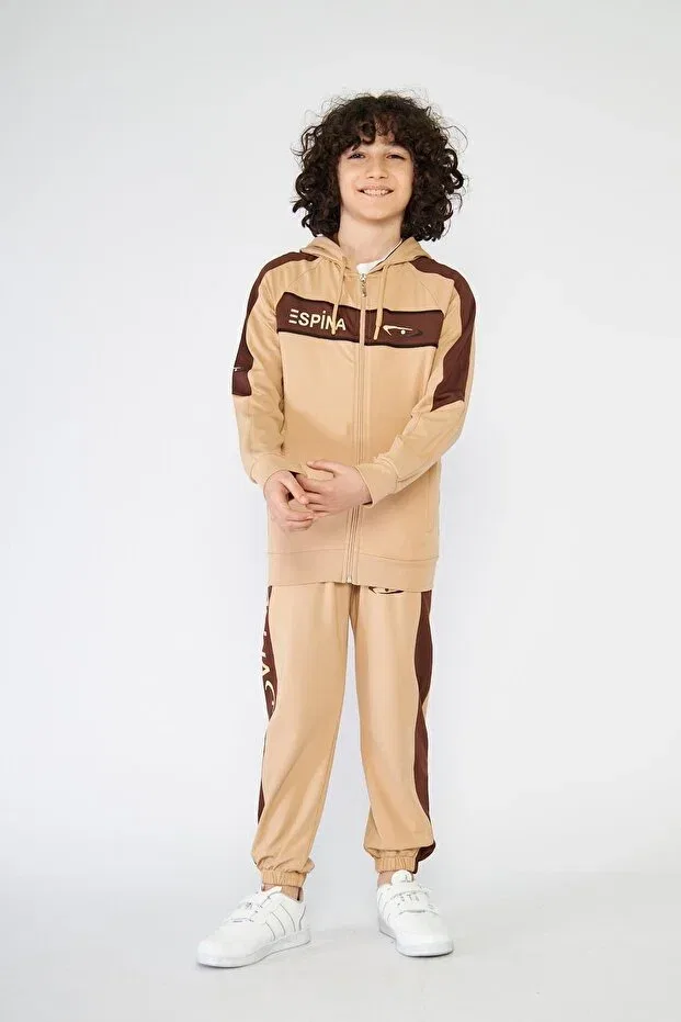 Детский комплект спортивного костюма для девочек с принтом Unisex Kids Pockets Zippered Transfer Printed Diver Tracksuit Set Live Sport, Mink — фото 4