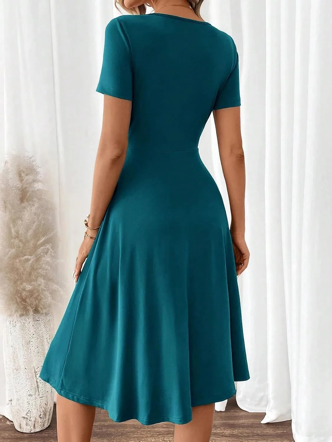 Женское платье A-силуэта с V-образным вырезом, Teal Blue — фото 2