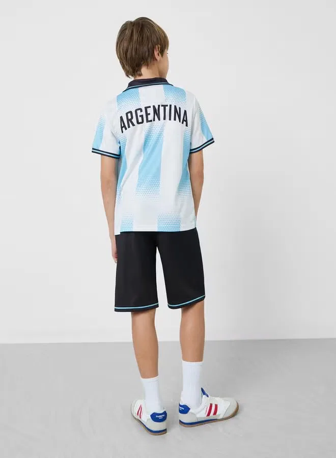 Комплект футболка-поло и шорты с принтом Argentina Jersey Fifa Football Styli, синий — фото 3