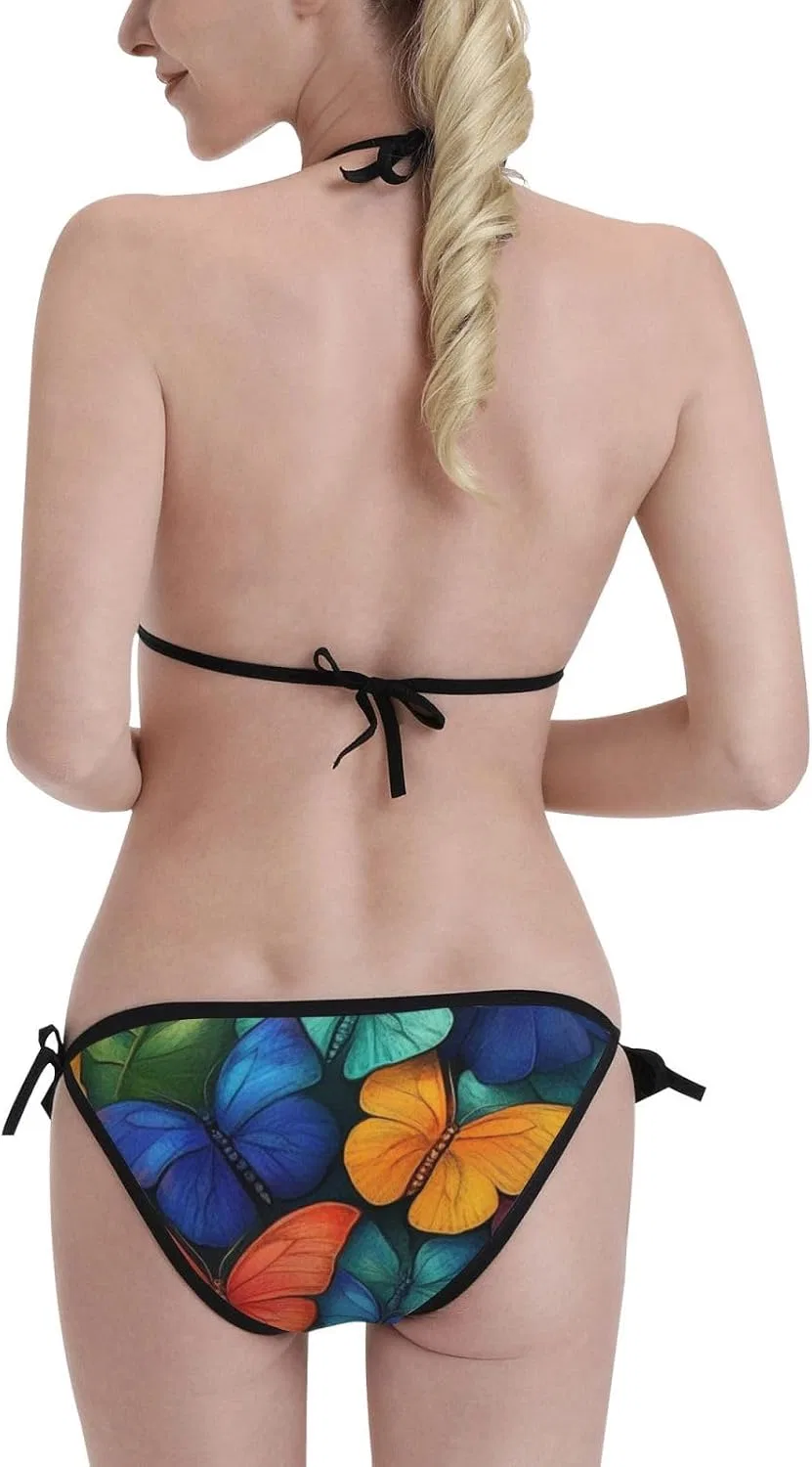 Женский бикини-комплект с принтом бабочка Halter Triangle Tie Side, Color Butterfly — фото 3