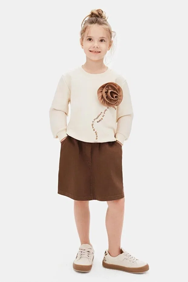 Детские свитшот для девочек с длинным рукавом Generic Brands, Cream Brown — фото 3