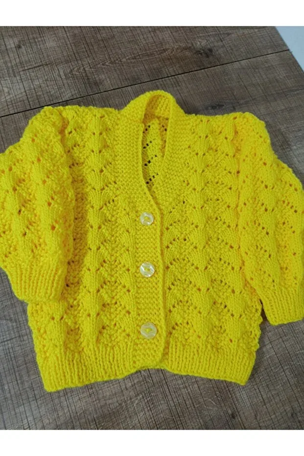 Детский кардиган для новорожденных с принтом Hand Knitted Kids Cardigan El Örgüsü Cici Bebe, Yellow