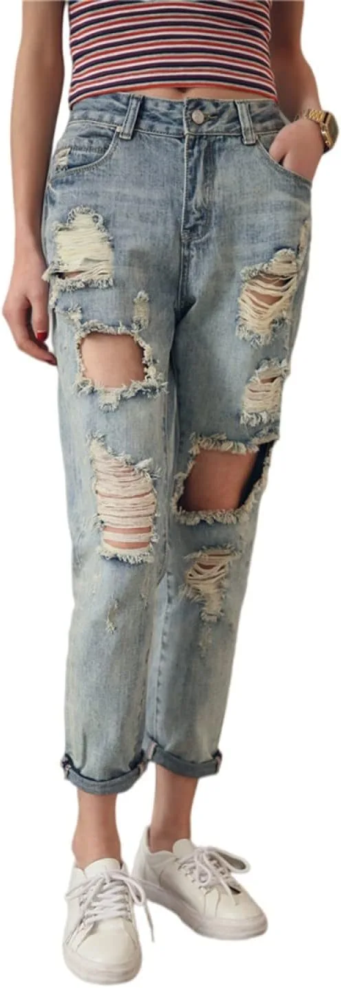 

Женские джинсы Harajuku Loose BF с прорезями MEOKIM