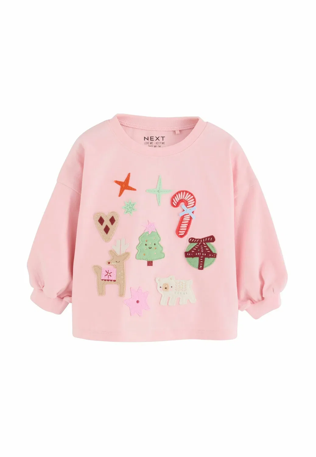 Классический крой - топ с длинным рукавом - топ с длинным рукавом Next, Light Pink Chistmas Applique