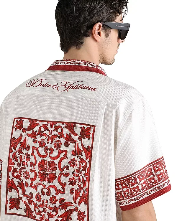 Мужская рубашка с коротким рукавом с принтом Floral Pattern Logo Dolce & Gabbana, Natural — фото 4