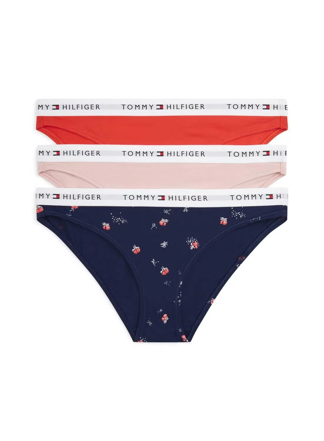 Трусы-слипы с логотипом на поясе, комплект из 3 штук, Tommy Hilfiger, мини-цветочный/огненно-красный/туманно-розовый