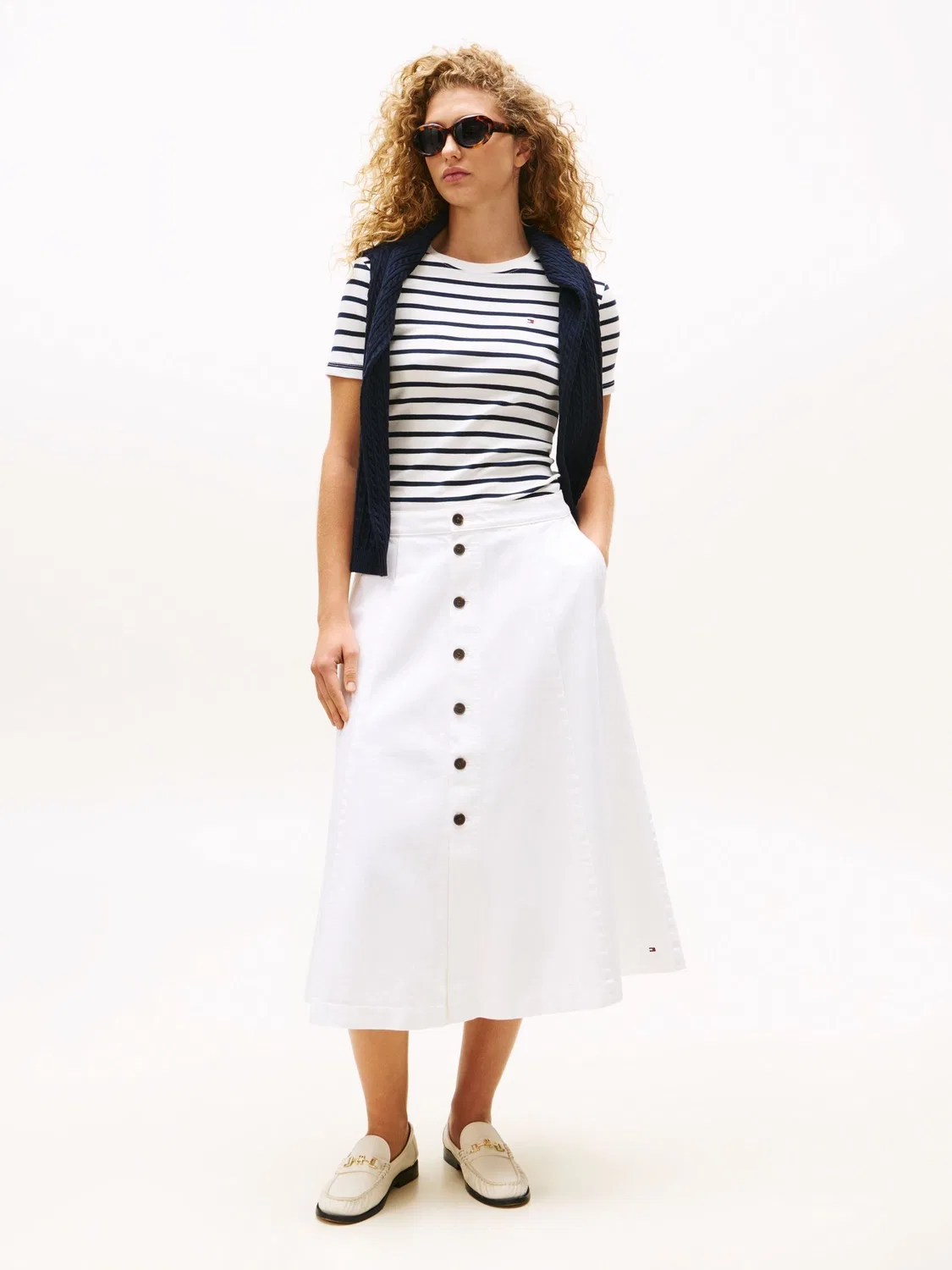 Футболка с полосками, облегающая Tommy Hilfiger, синяя полоска — фото 2
