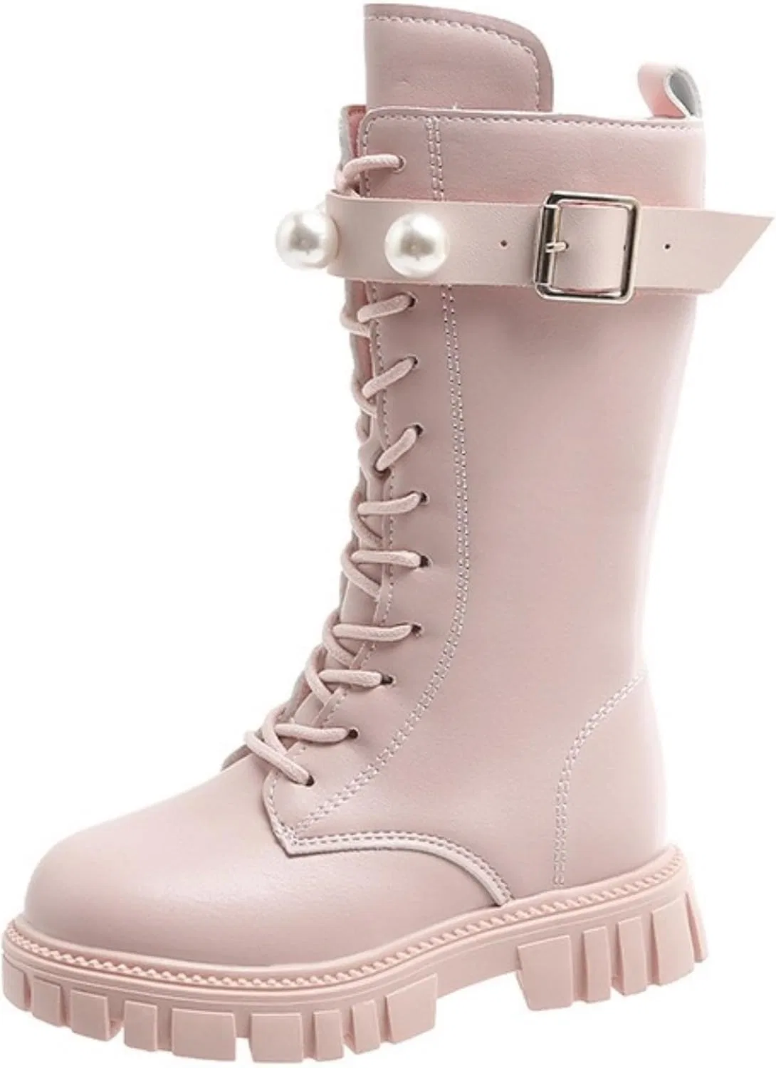 Детские ботинки для девочек на шнуровке с боковой молнией, модель Combat Boots, Pink