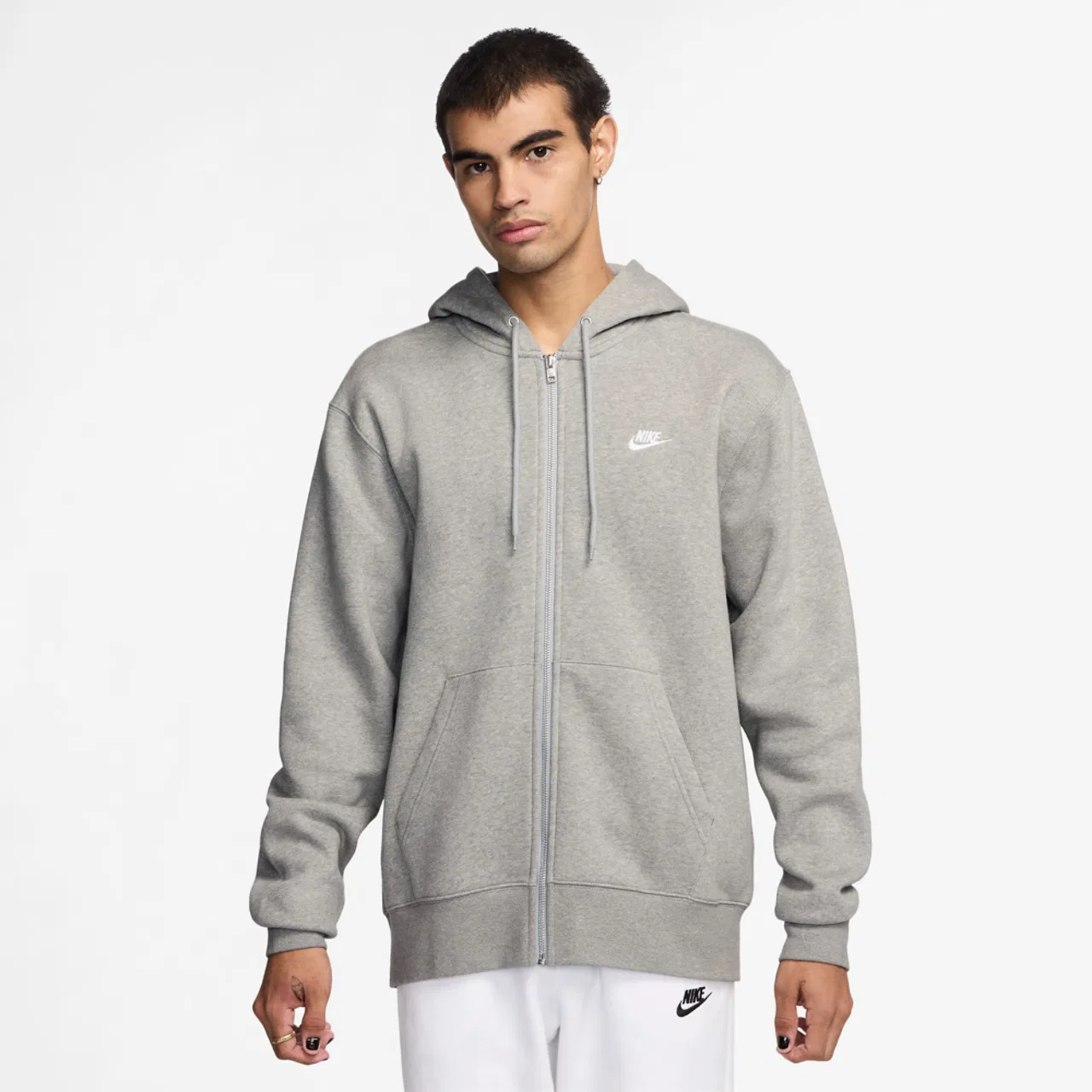 Мужская толстовка Club Full-Zip Hoodie Nike, цвет Dark Grey Heather/Dark Grey Heather/White