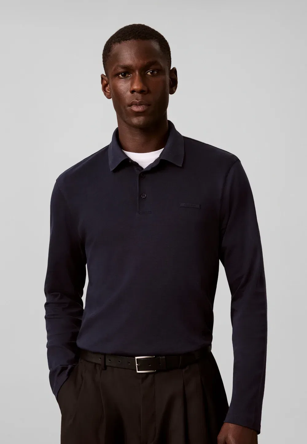 Футболка с длинными рукавами и нашивкой с логотипом Supima Calvin Klein, Dark Slate