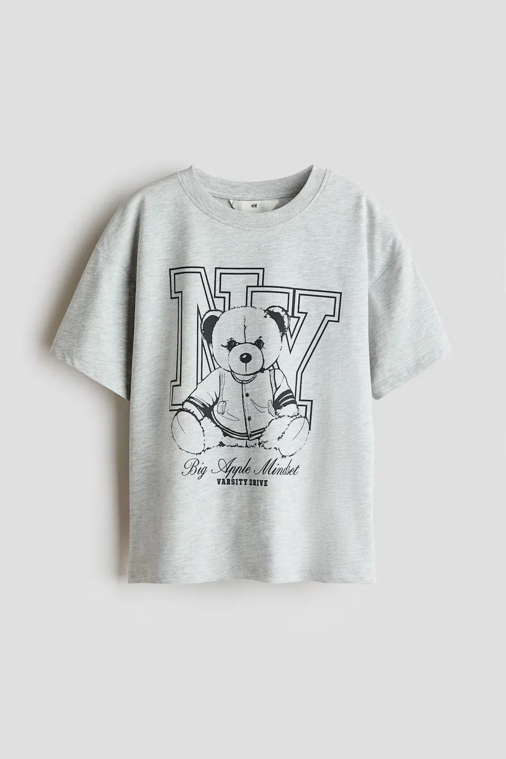 Хлопковая футболка оверсайз H&M, Hellgraumeliert/Teddybär