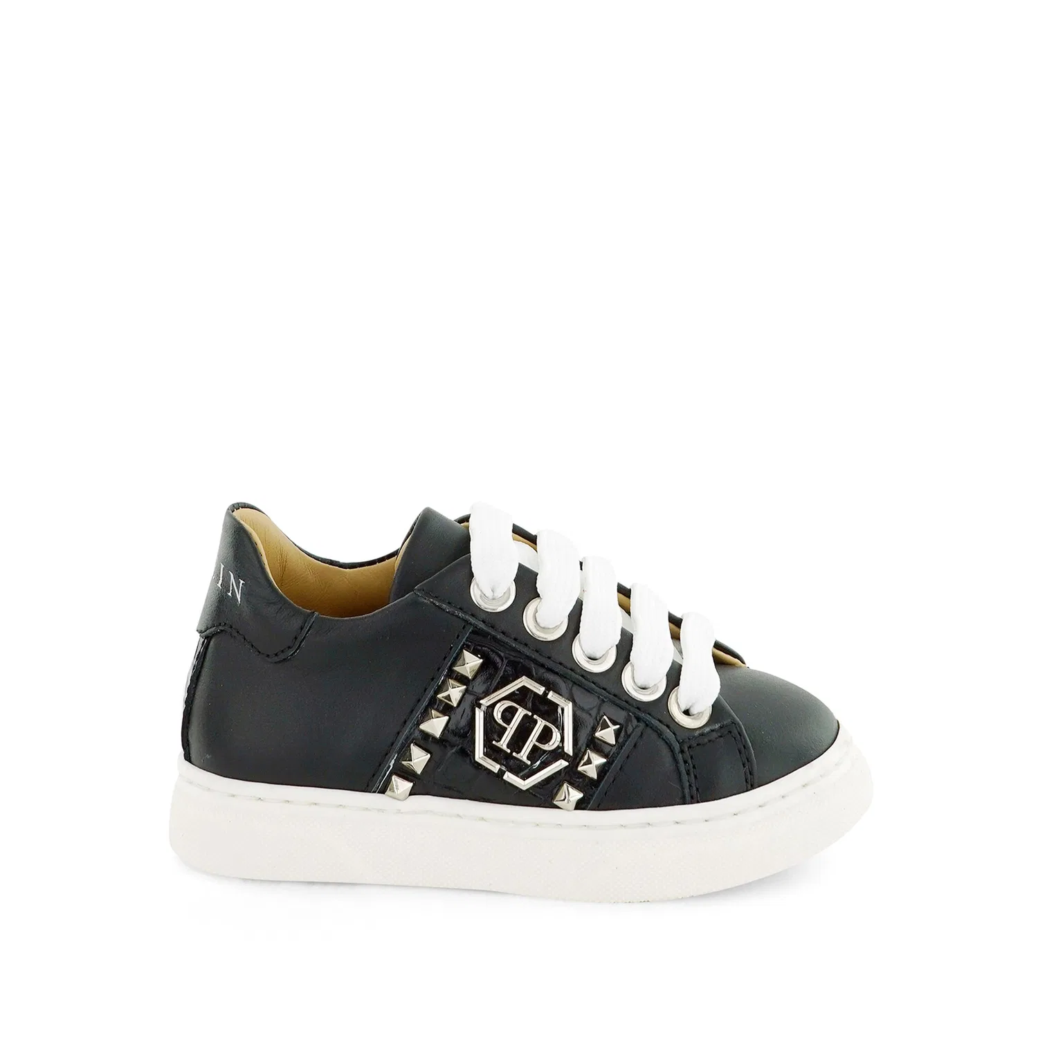 Детские кроссовки из телячьей кожи Philipp Plein, Black