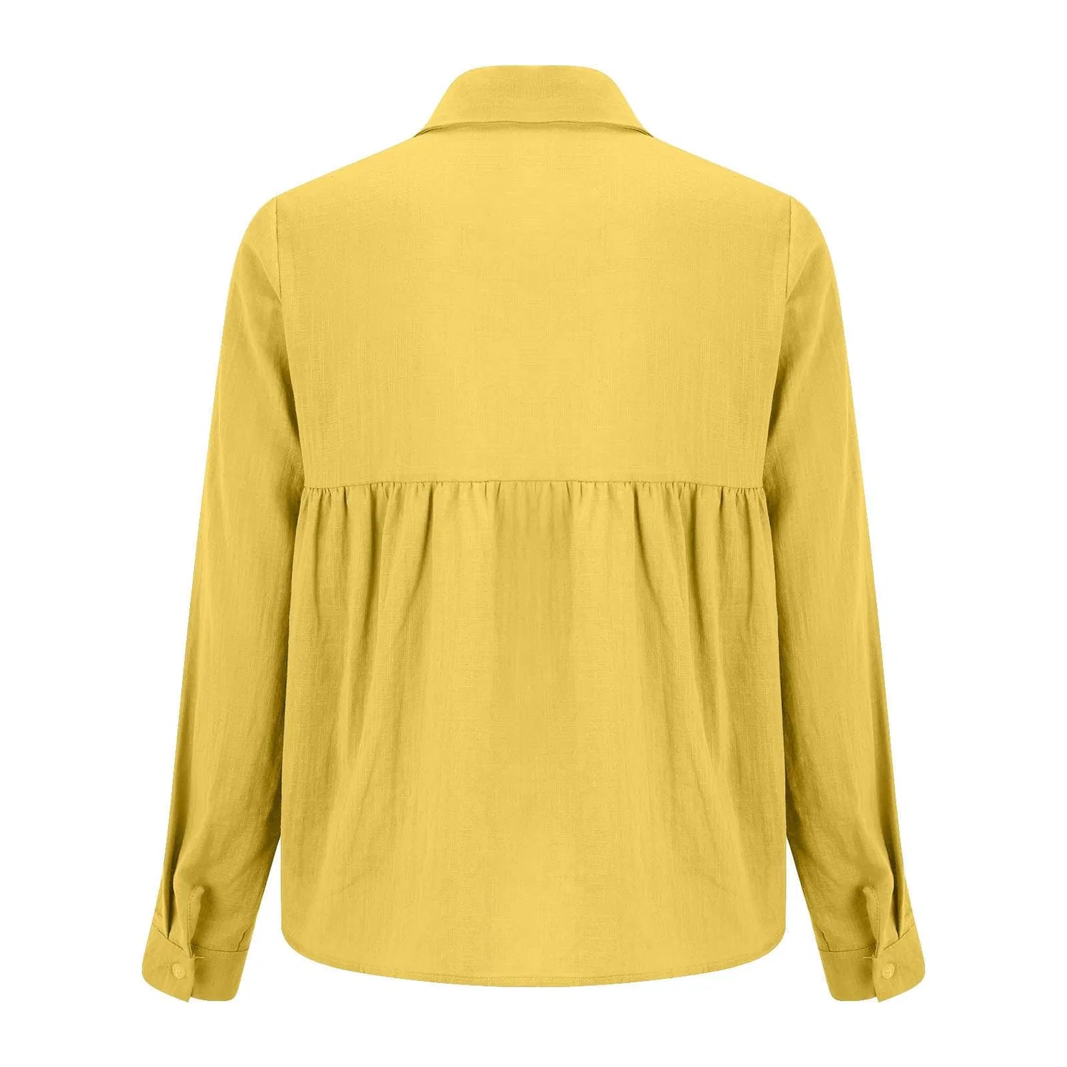 Женская льняная блузка с длинным рукавом V-образным вырезом, Yellow — фото 4