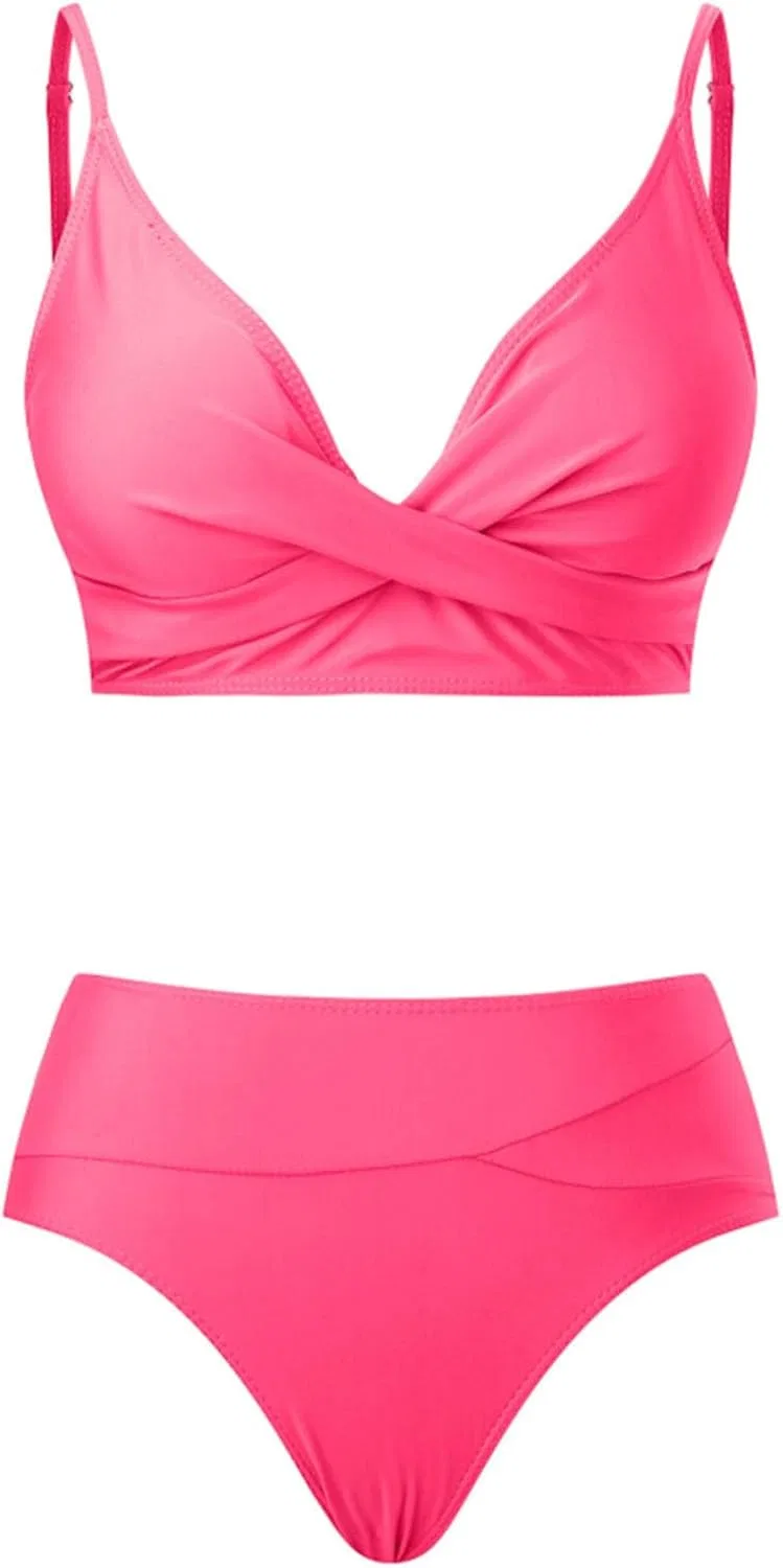 Женский бикини-комплект с V-образным вырезом High Waisted, Pink — фото 4