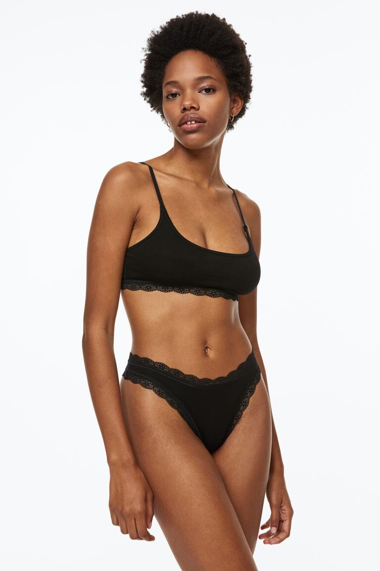 

Хлопковые трусы-стринги, 3 шт. H&M, черный