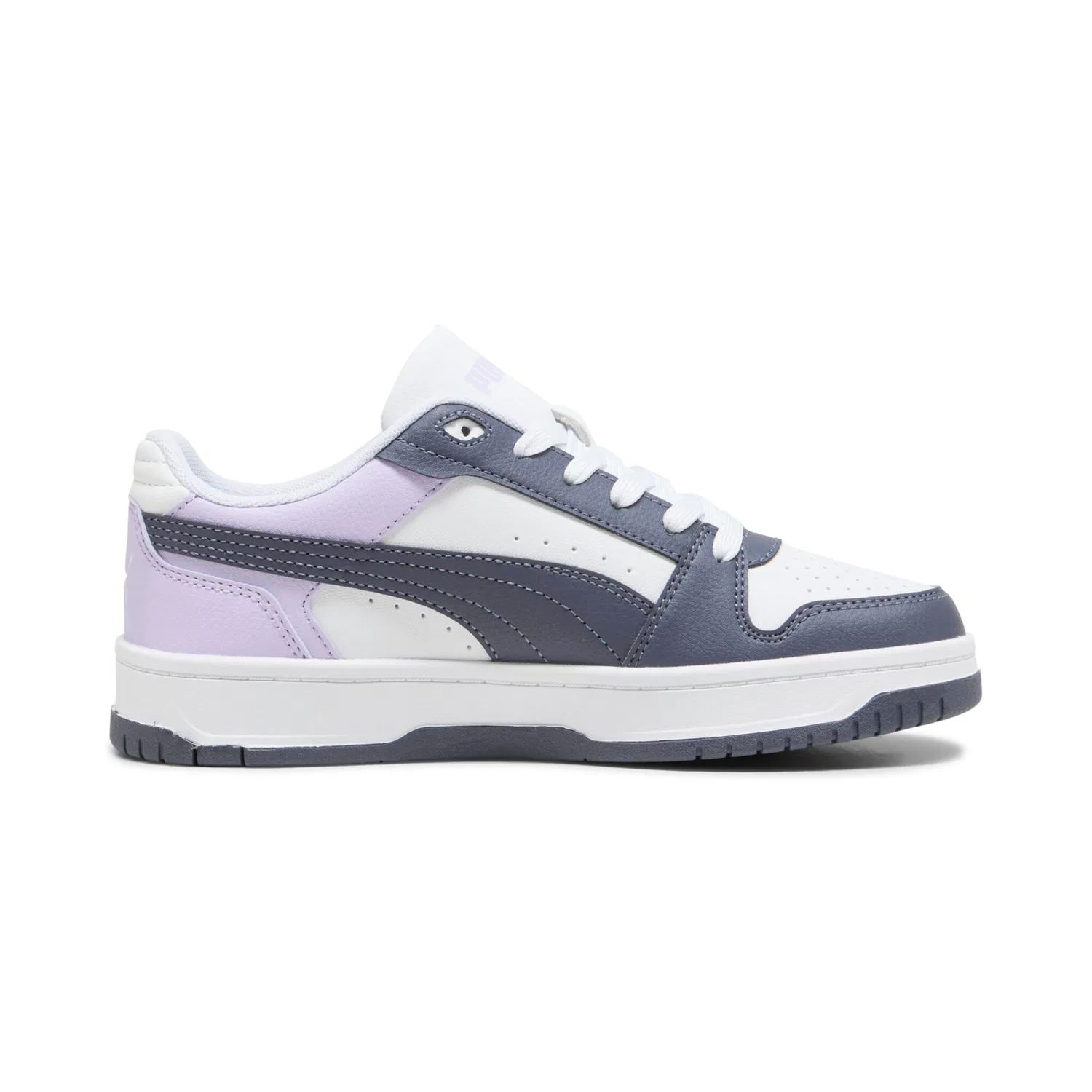 Детские кроссовки на шнуровке Rebound Slam Lo Jr PUMA, PUMA White-Inky Depths-Light Lavender — фото 3