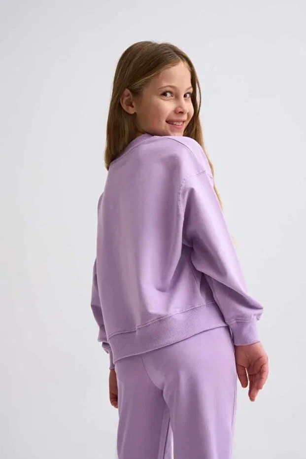 Детские свитшот для девочек органический с длинным рукавом Therecolor, Lilac — фото 3