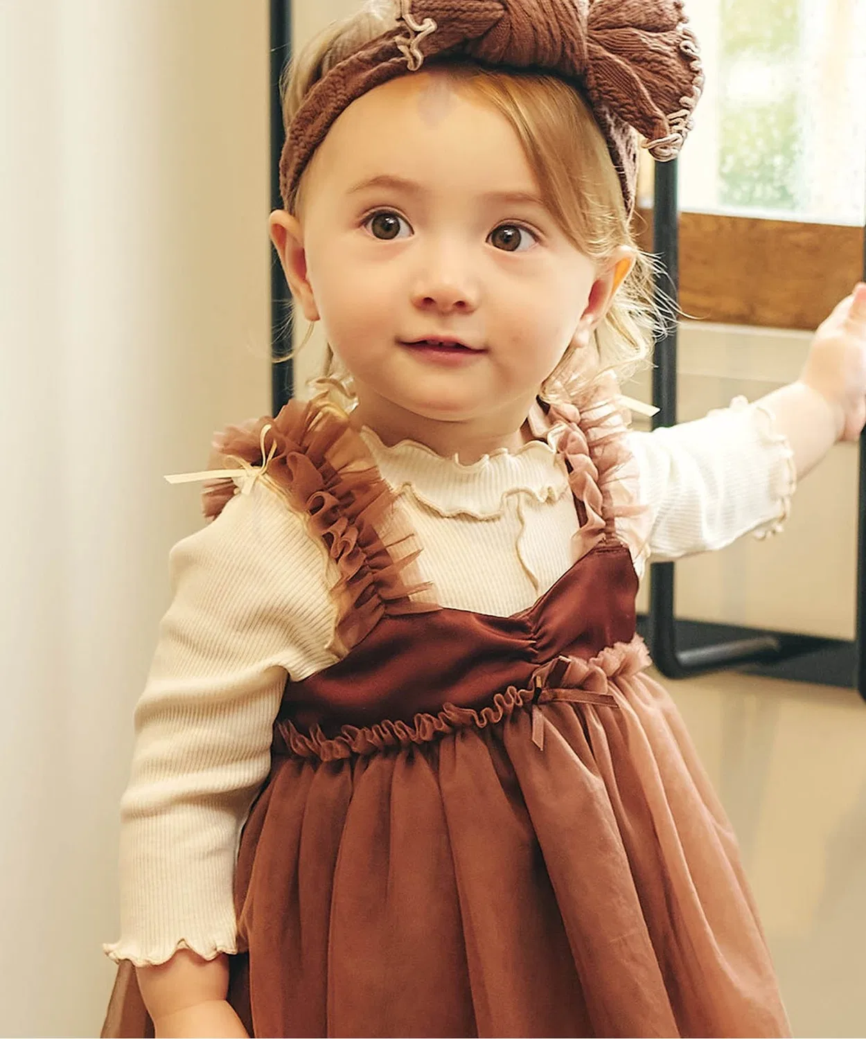 Детский боди-комбинезон с рюшами и лентой Mellow Rib Bodysuit apres les cours, Ivory