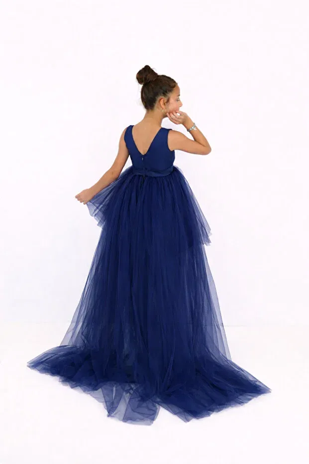 Детское платье-трапеция для девочек без рукавов A-line Wrapover Suneh, Navy Blue — фото 3
