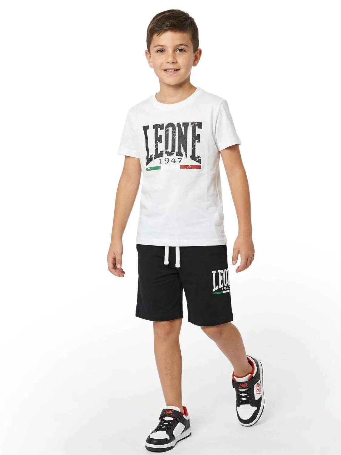 Детский комплект из футболки и шорт с логотипом Leone 1947 Apparel, Цвет Weiss Schwarz — фото 3