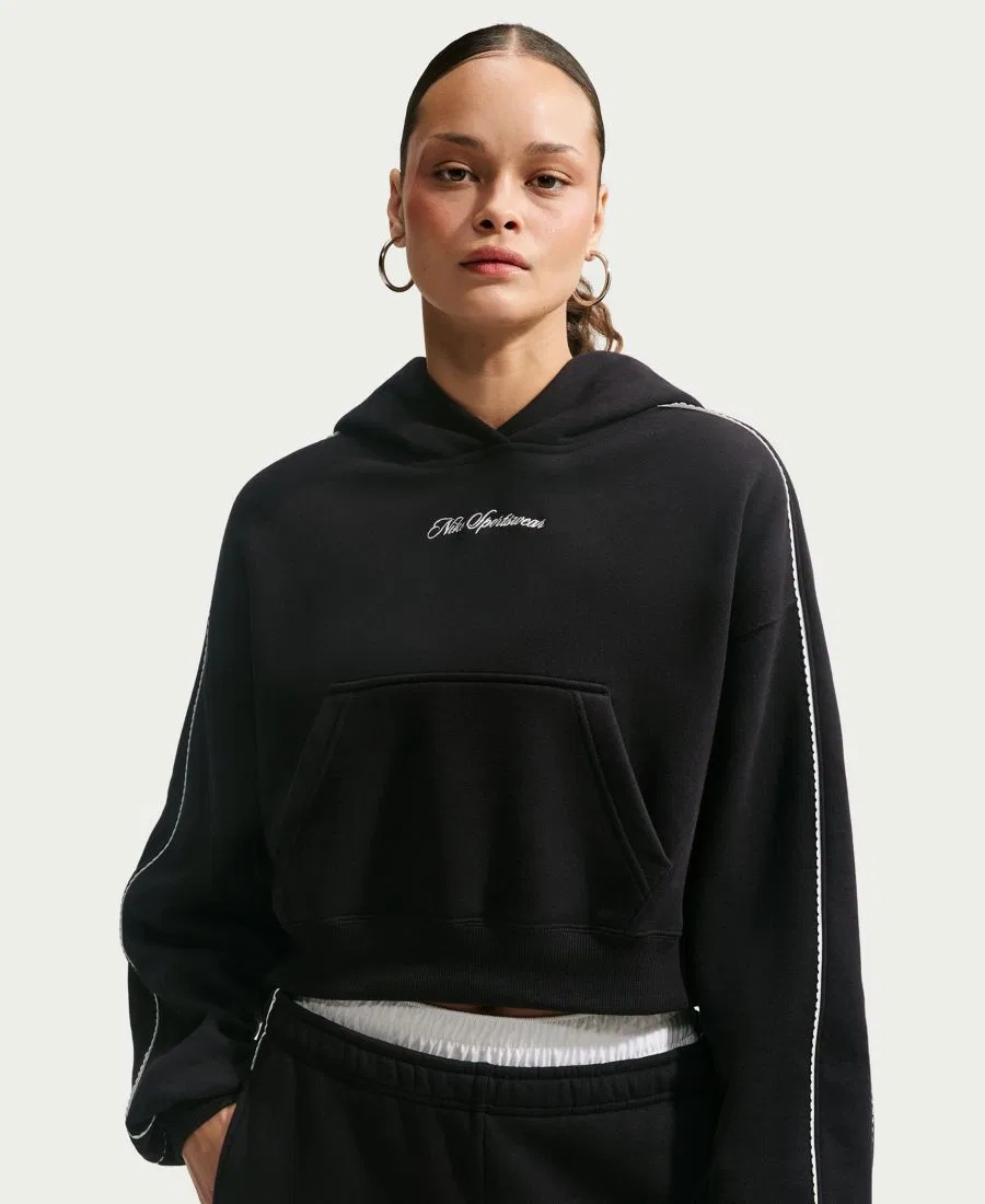 Худи оверсайз с отделкой фестонами Studio Fleece Nike, Total Black Total