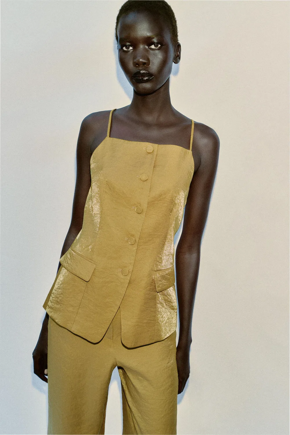 Жакет из атласа с эффектом мятой ткани ZARA, Golden — фото 2