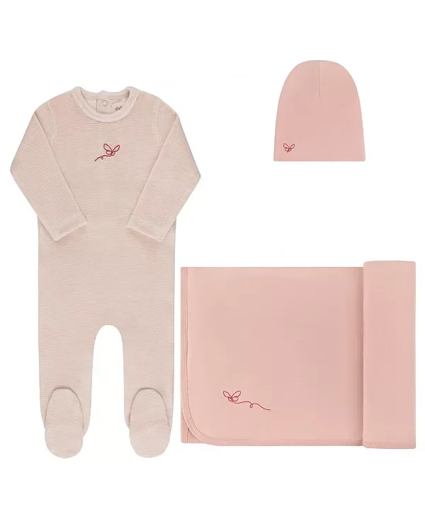 Детский комплект из велюра с полосками Take Me Home Set Ely'S & Co., Light Pink