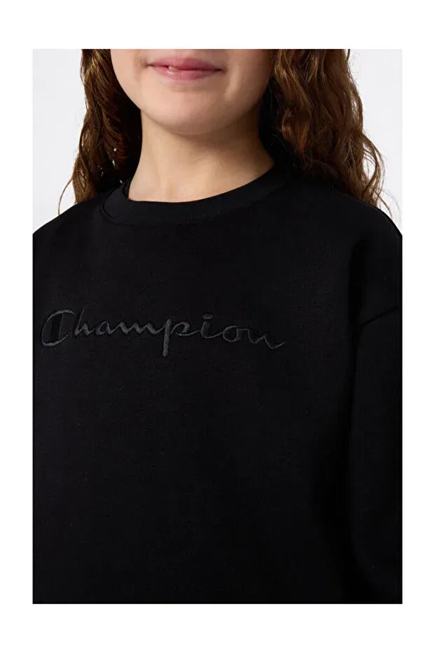 Детские свитшот для девочек хлопковый Icons crewneck sweatshirt black kids sweatshirt Champion, Rose-Ps209 — фото 3