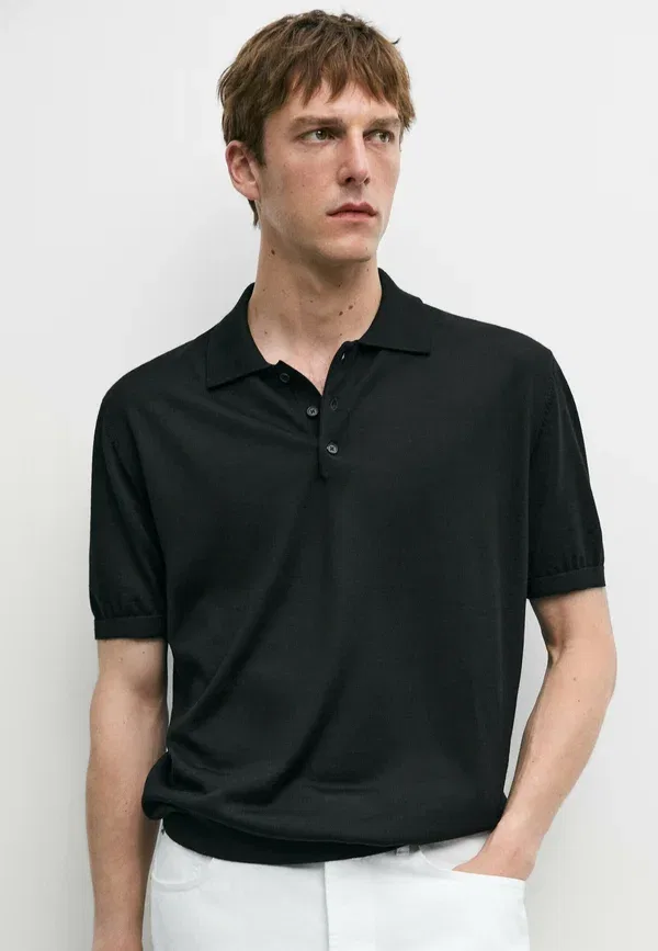 Футболка поло из шерсти и лиоцелла Polo shirt Massimo Dutti, черный