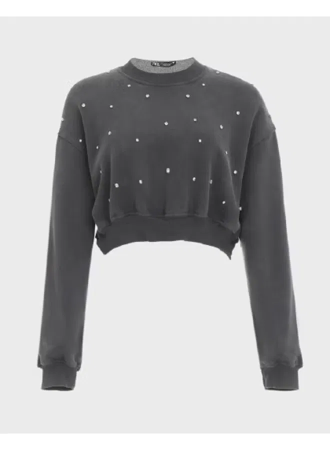 Худи с искусственной подкладкой из флиса укороченное Zara, темно-серый