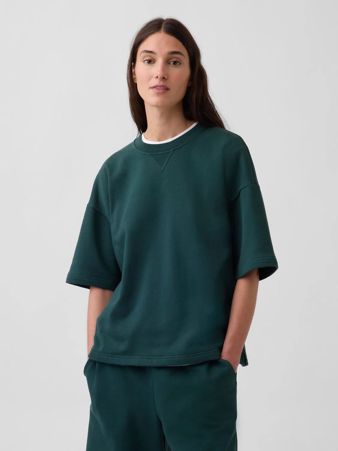 Свитшот оверсайз с коротким рукавом Gap Heavyweight, зеленый