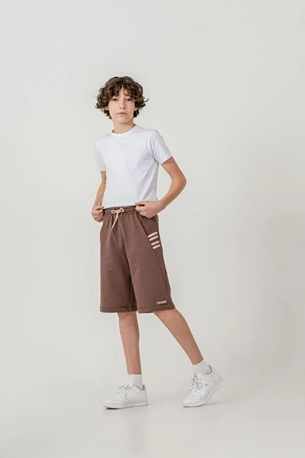Детские шорты для мальчиков с принтом Champs printed sides 4-stripe Mışıl Kids, Brown — фото 3