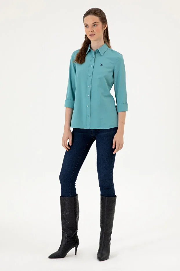 Женская рубашка с длинным рукавом U.S. Polo Assn., Dark Mint — фото 4