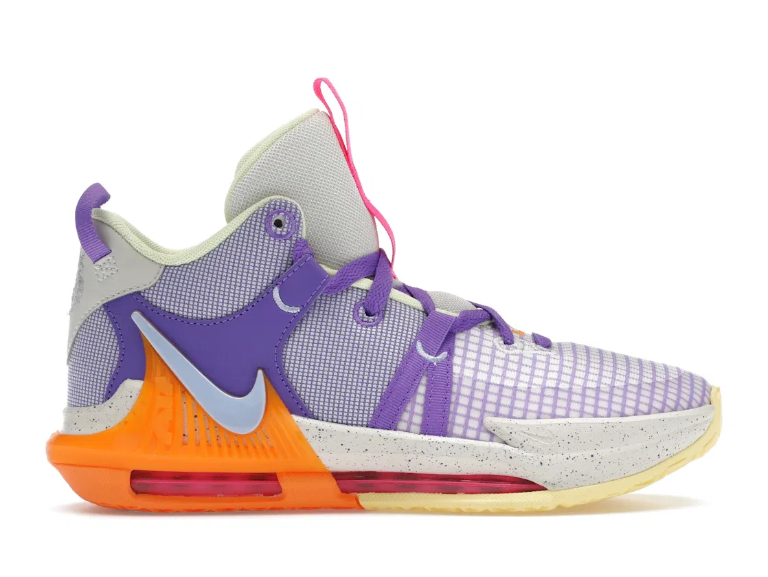 Детские баскетбольные кроссовки с высокой производительностью Nike LeBron Witness 7, Light Orewood/Action Grape/Cobalt Bliss
