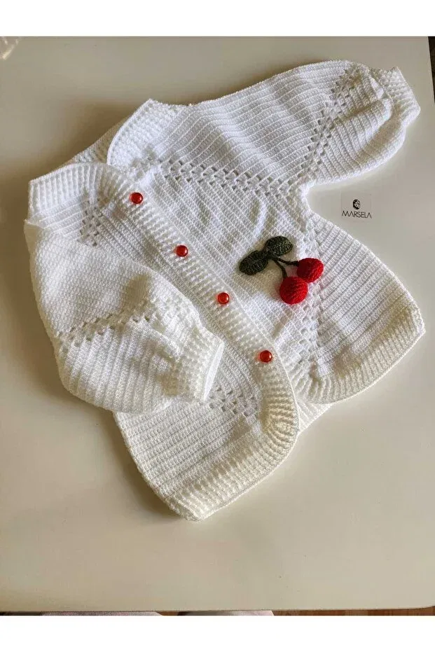 Детский кардиган для девочек хлопковый Cherry baby cardigan Örgü, White — фото 2